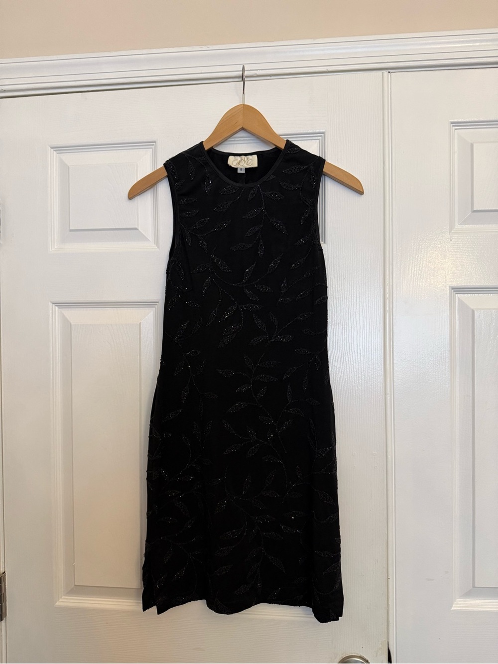 Cache Black Beaded Leaf-Accent Sleeveless Mini Dress
